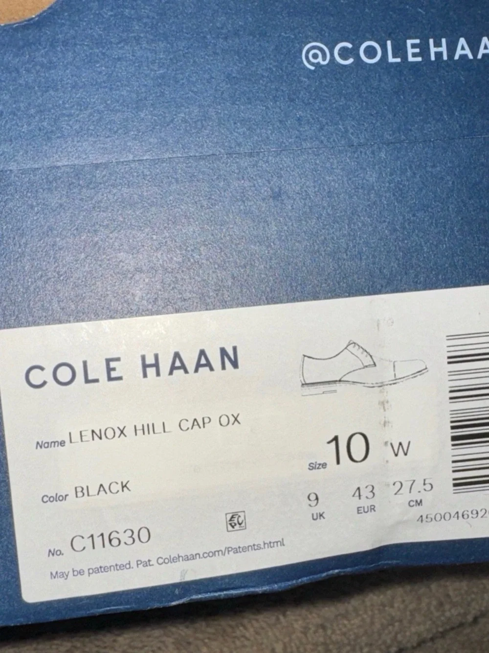 NEW wBox-COLE HAAN Black Lenox Hill Cap Oxford 10
